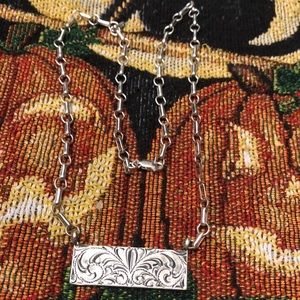 Chaco canyon sterling engraved bar necklace